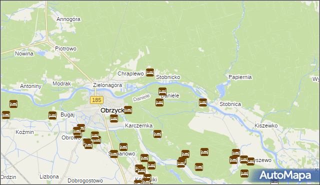 mapa Daniele gmina Obrzycko, Daniele gmina Obrzycko na mapie Targeo