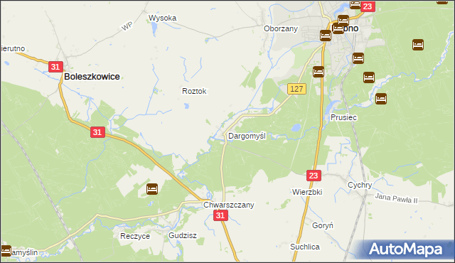 mapa Dargomyśl gmina Dębno, Dargomyśl gmina Dębno na mapie Targeo