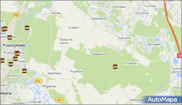 mapa Daszewice gmina Kórnik, Daszewice gmina Kórnik na mapie Targeo