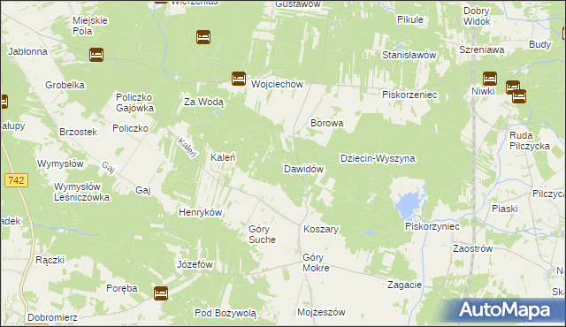 mapa Dawidów gmina Przedbórz, Dawidów gmina Przedbórz na mapie Targeo