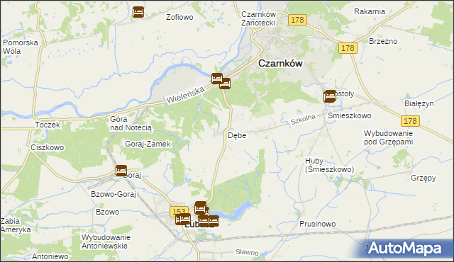 mapa Dębe gmina Lubasz, Dębe gmina Lubasz na mapie Targeo