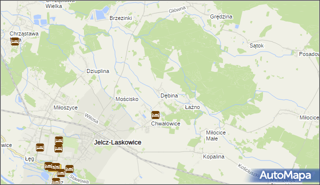 mapa Dębina gmina Jelcz-Laskowice, Dębina gmina Jelcz-Laskowice na mapie Targeo