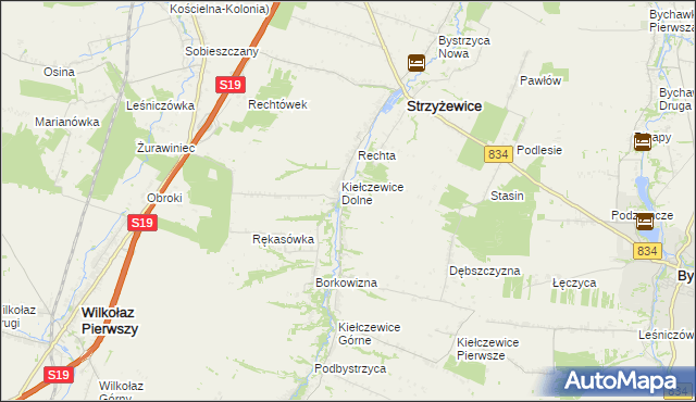 mapa Dębina gmina Strzyżewice, Dębina gmina Strzyżewice na mapie Targeo