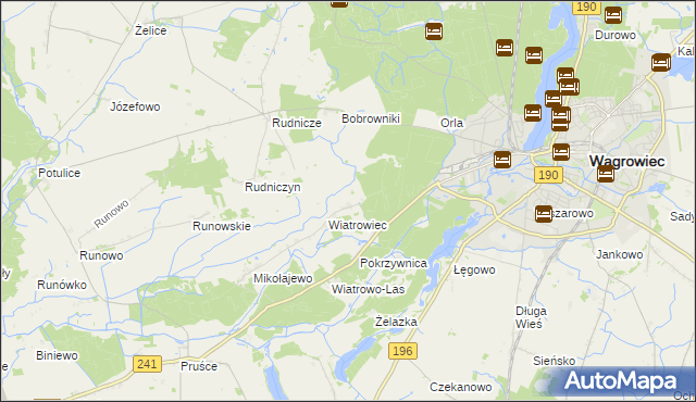 mapa Dębina gmina Wągrowiec, Dębina gmina Wągrowiec na mapie Targeo
