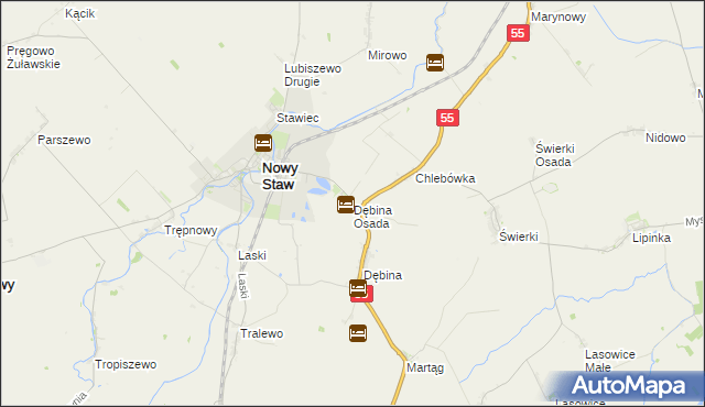 mapa Dębina Osada, Dębina Osada na mapie Targeo