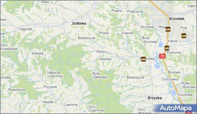 mapa Dębowa gmina Jodłowa, Dębowa gmina Jodłowa na mapie Targeo