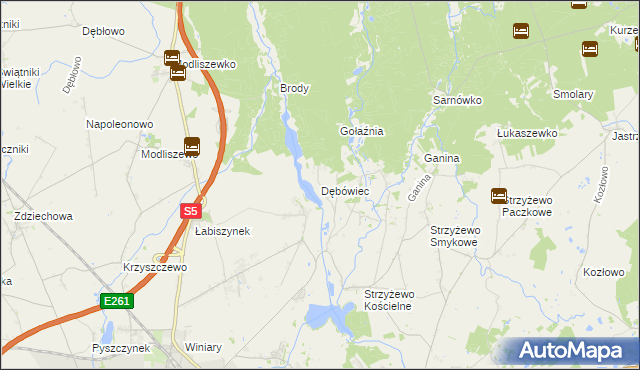 mapa Dębówiec gmina Gniezno, Dębówiec gmina Gniezno na mapie Targeo