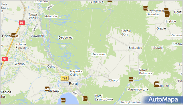 mapa Dębowiec gmina Poraj, Dębowiec gmina Poraj na mapie Targeo