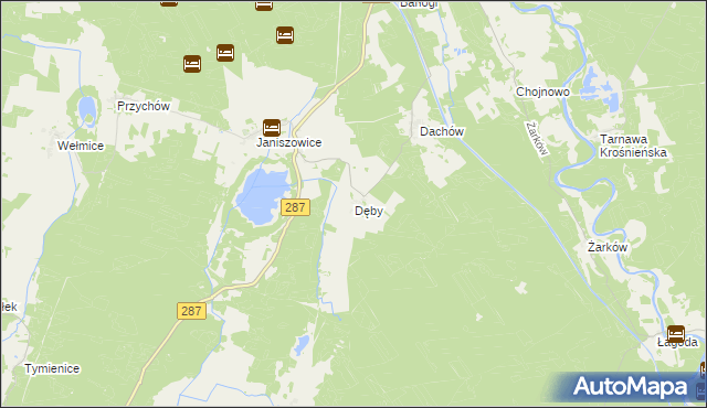 mapa Dęby gmina Bobrowice, Dęby gmina Bobrowice na mapie Targeo