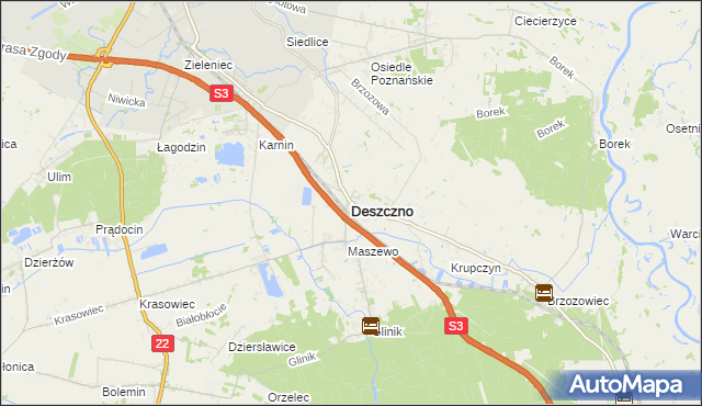 mapa Deszczno, Deszczno na mapie Targeo