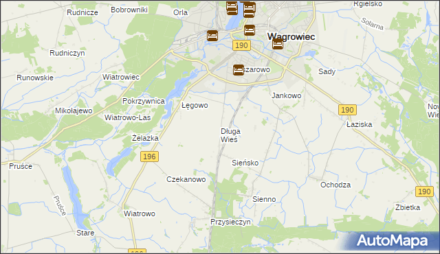 mapa Długa Wieś gmina Wągrowiec, Długa Wieś gmina Wągrowiec na mapie Targeo