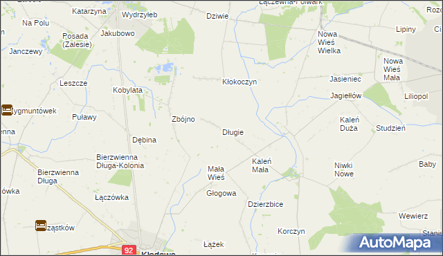 mapa Długie gmina Chodów, Długie gmina Chodów na mapie Targeo