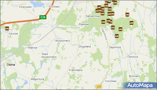 mapa Długołęka gmina Nowogard, Długołęka gmina Nowogard na mapie Targeo