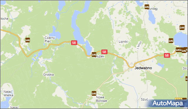 mapa Dłużek gmina Jedwabno, Dłużek gmina Jedwabno na mapie Targeo