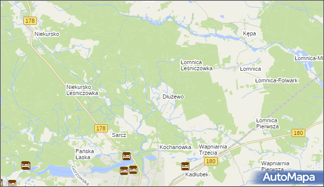 mapa Dłużewo gmina Trzcianka, Dłużewo gmina Trzcianka na mapie Targeo