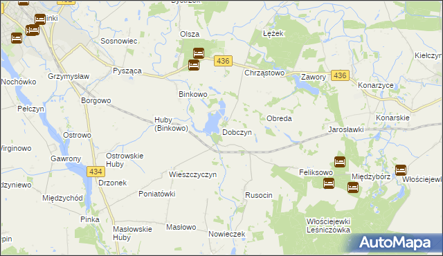 mapa Dobczyn gmina Śrem, Dobczyn gmina Śrem na mapie Targeo