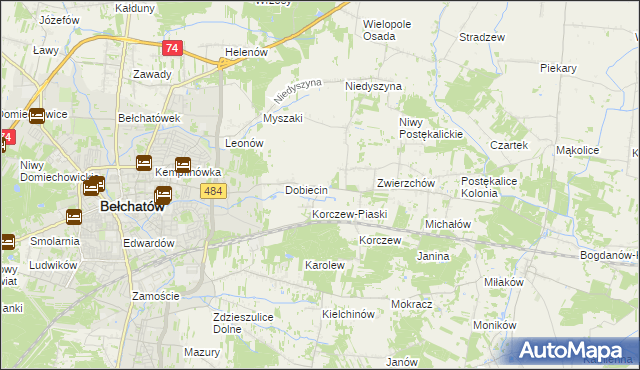mapa Dobiecin Osada, Dobiecin Osada na mapie Targeo