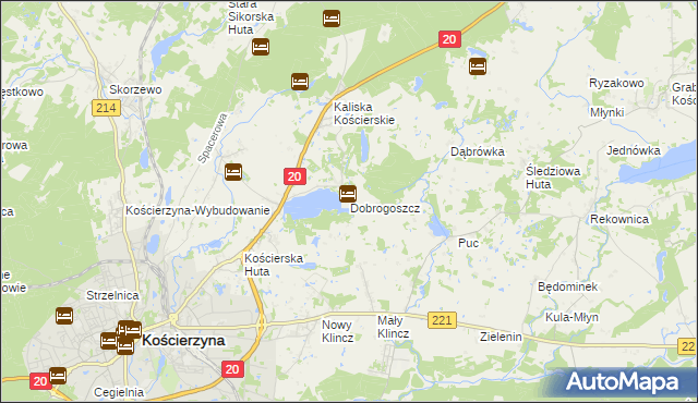 mapa Dobrogoszcz gmina Kościerzyna, Dobrogoszcz gmina Kościerzyna na mapie Targeo