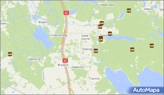 mapa Dobrogoszcz gmina Szczecinek, Dobrogoszcz gmina Szczecinek na mapie Targeo