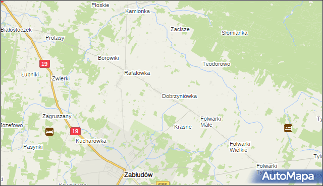 mapa Dobrzyniówka gmina Zabłudów, Dobrzyniówka gmina Zabłudów na mapie Targeo