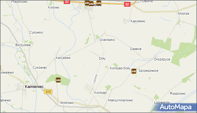 mapa Doły gmina Kamieniec, Doły gmina Kamieniec na mapie Targeo