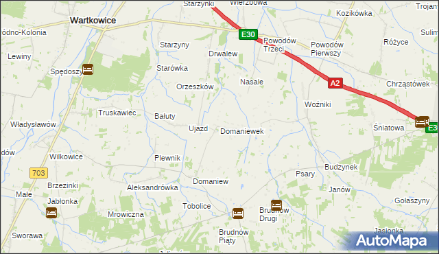 mapa Domaniewek gmina Dalików, Domaniewek gmina Dalików na mapie Targeo