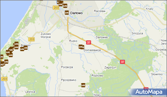 mapa Domasławice gmina Darłowo, Domasławice gmina Darłowo na mapie Targeo