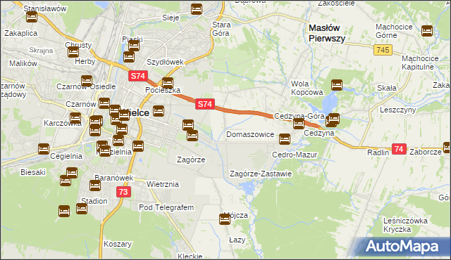 mapa Domaszowice gmina Masłów, Domaszowice gmina Masłów na mapie Targeo