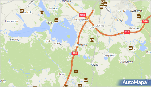 mapa Dorotowo gmina Stawiguda, Dorotowo gmina Stawiguda na mapie Targeo