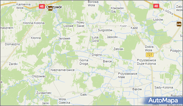 mapa Drążno gmina Klwów, Drążno gmina Klwów na mapie Targeo