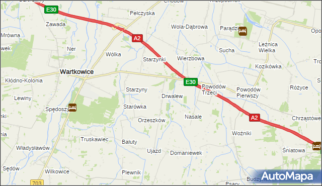 mapa Drwalew gmina Wartkowice, Drwalew gmina Wartkowice na mapie Targeo