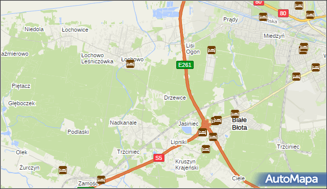 mapa Drzewce gmina Białe Błota, Drzewce gmina Białe Błota na mapie Targeo