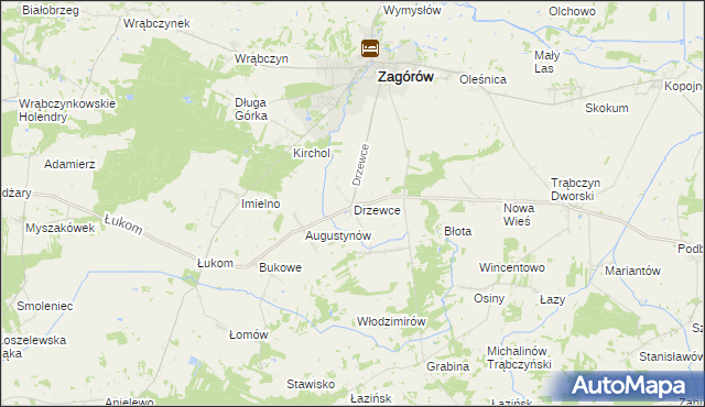 mapa Drzewce gmina Zagórów, Drzewce gmina Zagórów na mapie Targeo