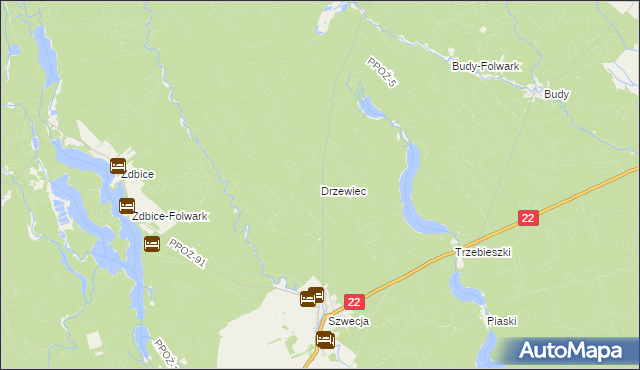 mapa Drzewiec gmina Jastrowie, Drzewiec gmina Jastrowie na mapie Targeo