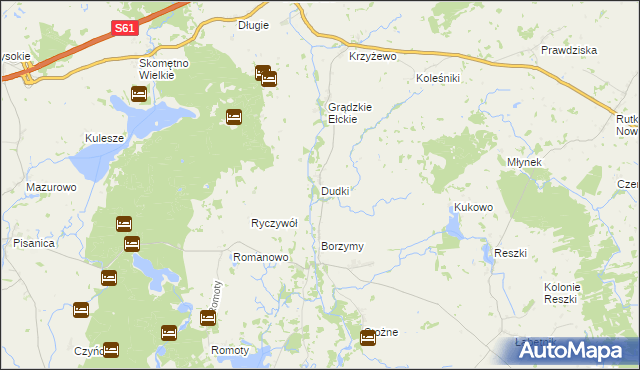 mapa Dudki gmina Kalinowo, Dudki gmina Kalinowo na mapie Targeo