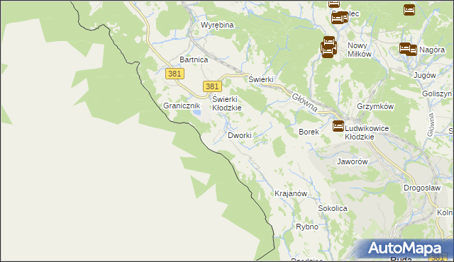 mapa Dworki gmina Nowa Ruda, Dworki gmina Nowa Ruda na mapie Targeo
