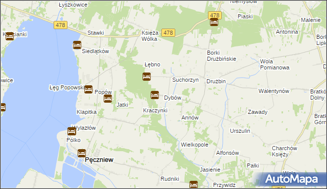 mapa Dybów gmina Pęczniew, Dybów gmina Pęczniew na mapie Targeo