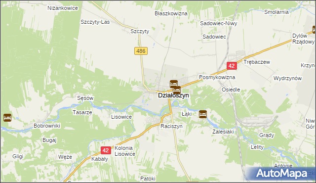 mapa Działoszyn powiat pajęczański, Działoszyn powiat pajęczański na mapie Targeo