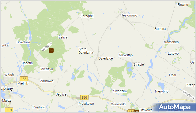 mapa Dziedzice gmina Barlinek, Dziedzice gmina Barlinek na mapie Targeo