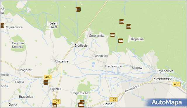 mapa Dziedzice gmina Strzeleczki, Dziedzice gmina Strzeleczki na mapie Targeo