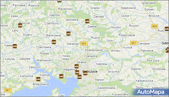 mapa Dziekanowice gmina Dobczyce, Dziekanowice gmina Dobczyce na mapie Targeo