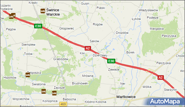 mapa Dzierżawy gmina Wartkowice, Dzierżawy gmina Wartkowice na mapie Targeo