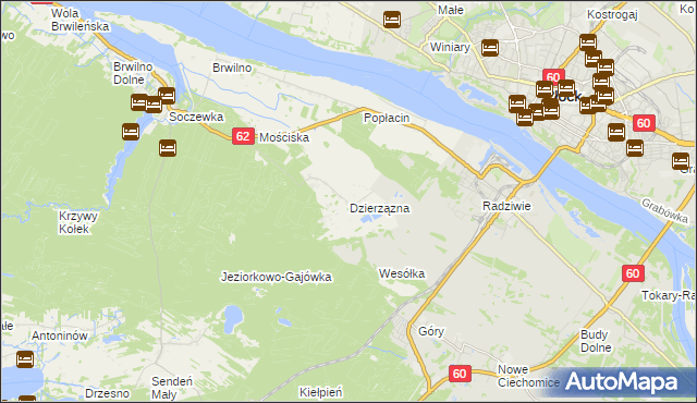 mapa Dzierzązna gmina Nowy Duninów, Dzierzązna gmina Nowy Duninów na mapie Targeo