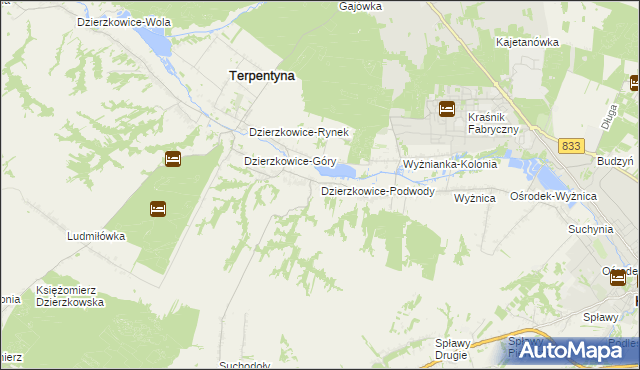 mapa Dzierzkowice-Podwody, Dzierzkowice-Podwody na mapie Targeo