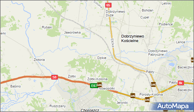 mapa Dzikie gmina Choroszcz, Dzikie gmina Choroszcz na mapie Targeo