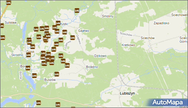 mapa Dzikowo gmina Lubiszyn, Dzikowo gmina Lubiszyn na mapie Targeo