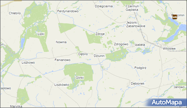 mapa Dziunin gmina Łobżenica, Dziunin gmina Łobżenica na mapie Targeo