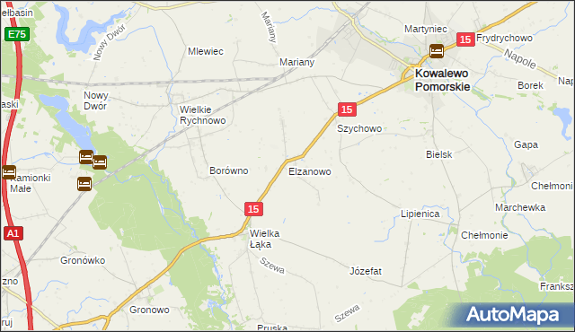 mapa Elzanowo gmina Kowalewo Pomorskie, Elzanowo gmina Kowalewo Pomorskie na mapie Targeo