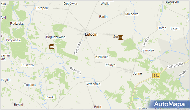 mapa Elżbiecin gmina Lutocin, Elżbiecin gmina Lutocin na mapie Targeo