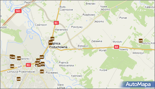 mapa Elżbiecin gmina Piątnica, Elżbiecin gmina Piątnica na mapie Targeo